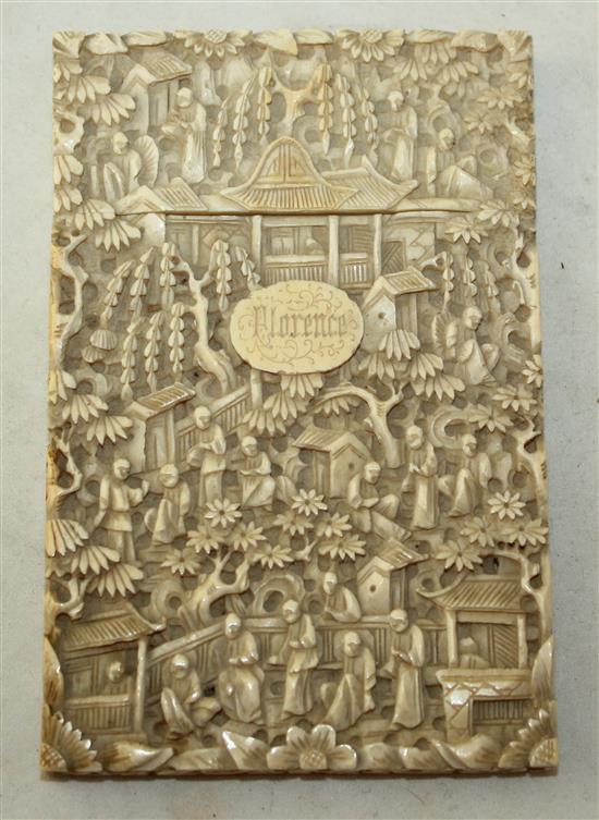 A Chinese export ivory card case, 19th century, 11.5cm